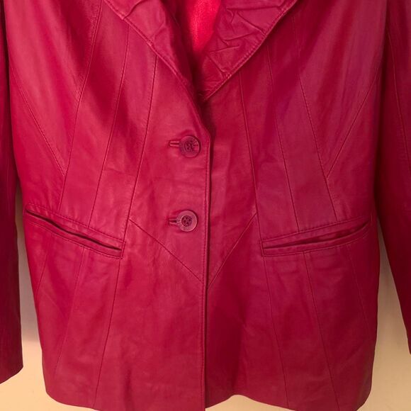 Women's Red Leather Jacket Retro Style by In Suede Size M - Picture 3 of 7